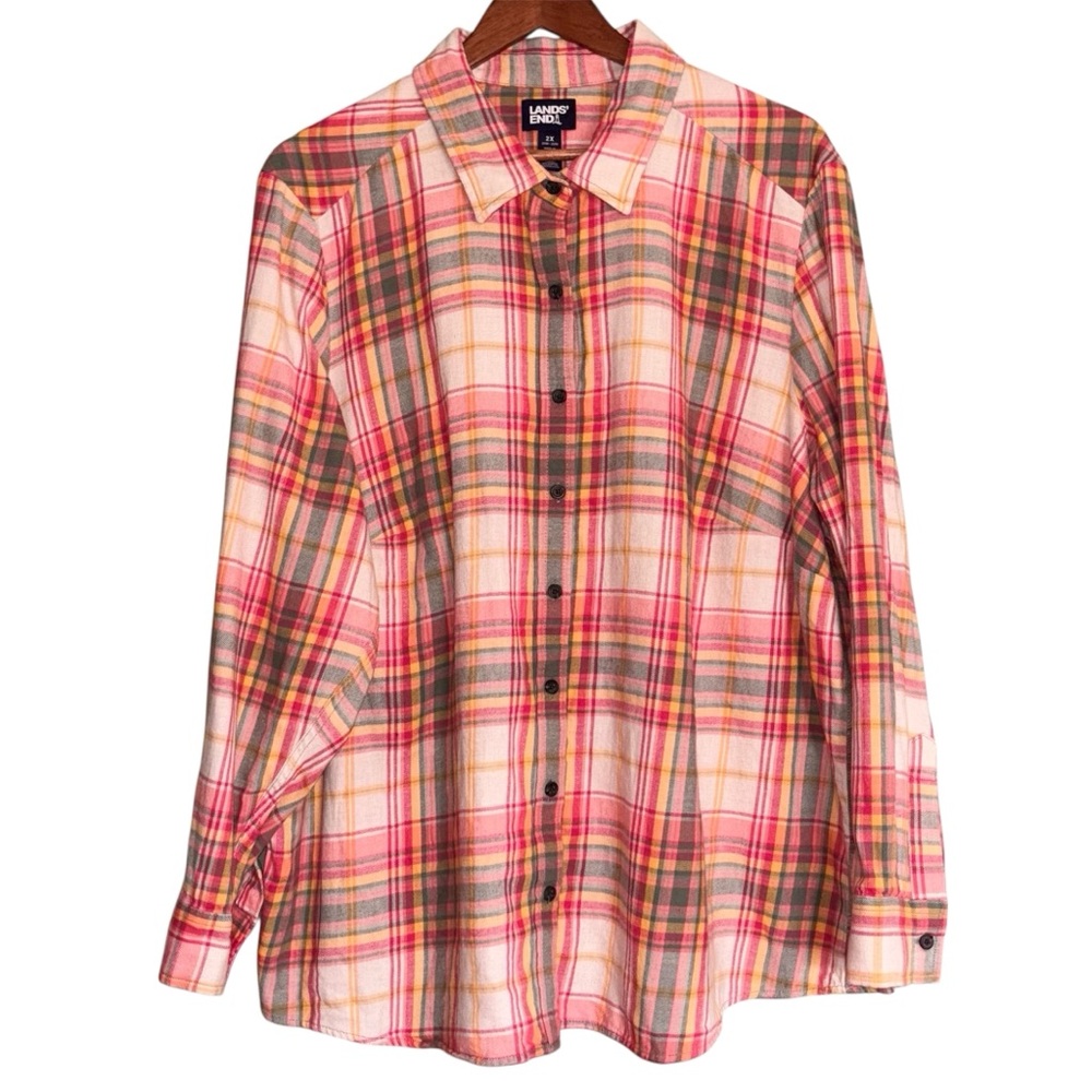 Lands End Boyfriend Fit Plaid Button Down Cotton Flannel Size 2X - Picture 2 of 12